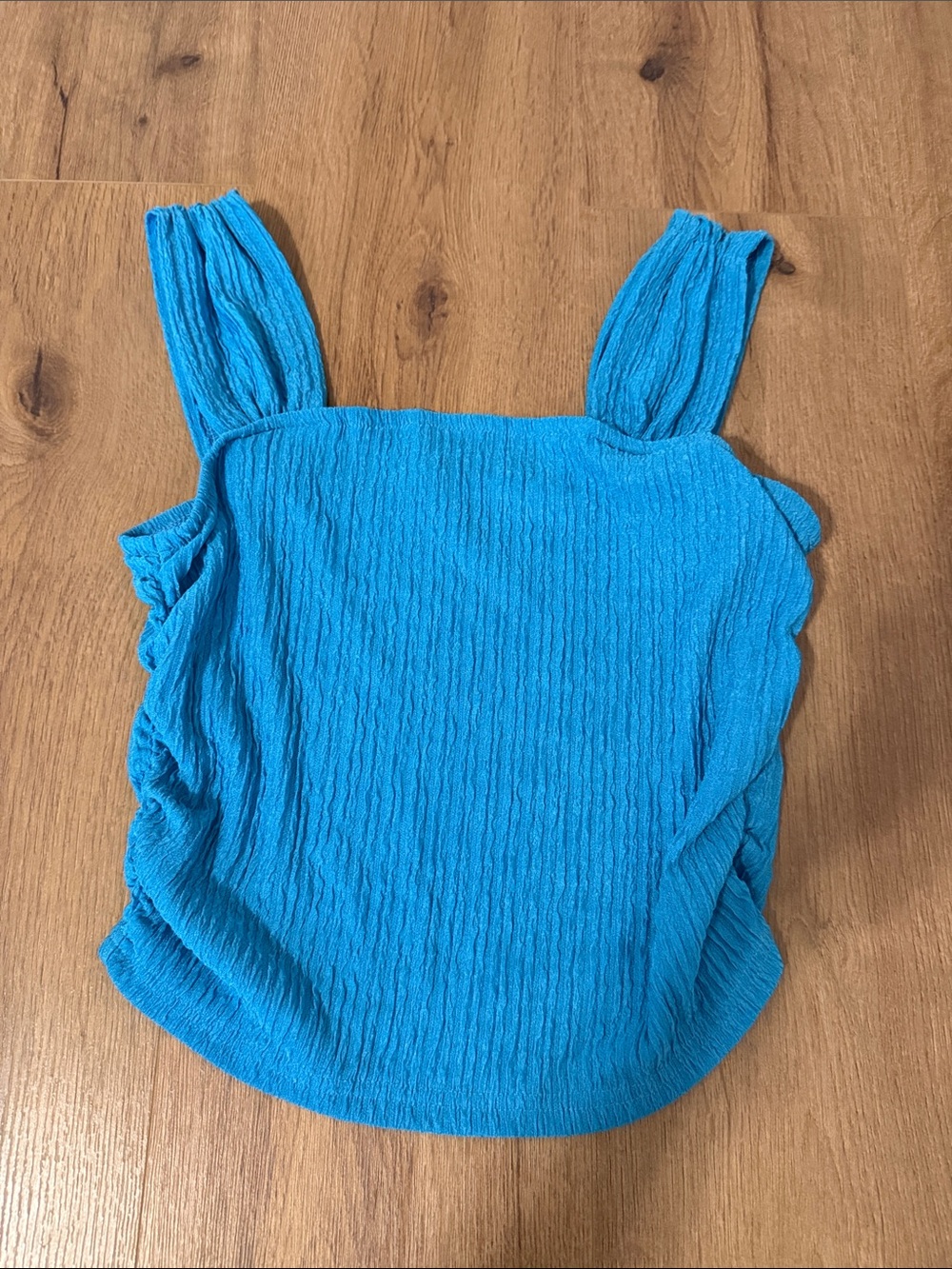 SHEIN Bright Blue Crinkle-Texture Square Neck Tank